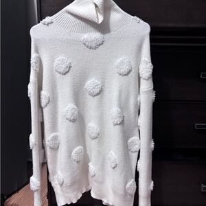 Elle White Textured Dot Turtleneck Sweater